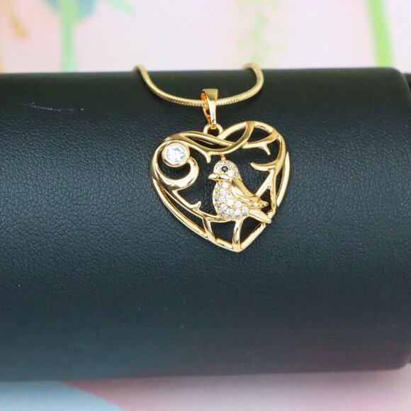 "Heart Shaped Rose Gold Pendant with Bird and Branch Design, XPPT1297 - Picture 7 of 12